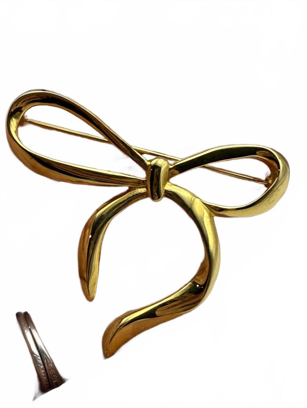 Gold Tone Bow Shaped Brooch Pin